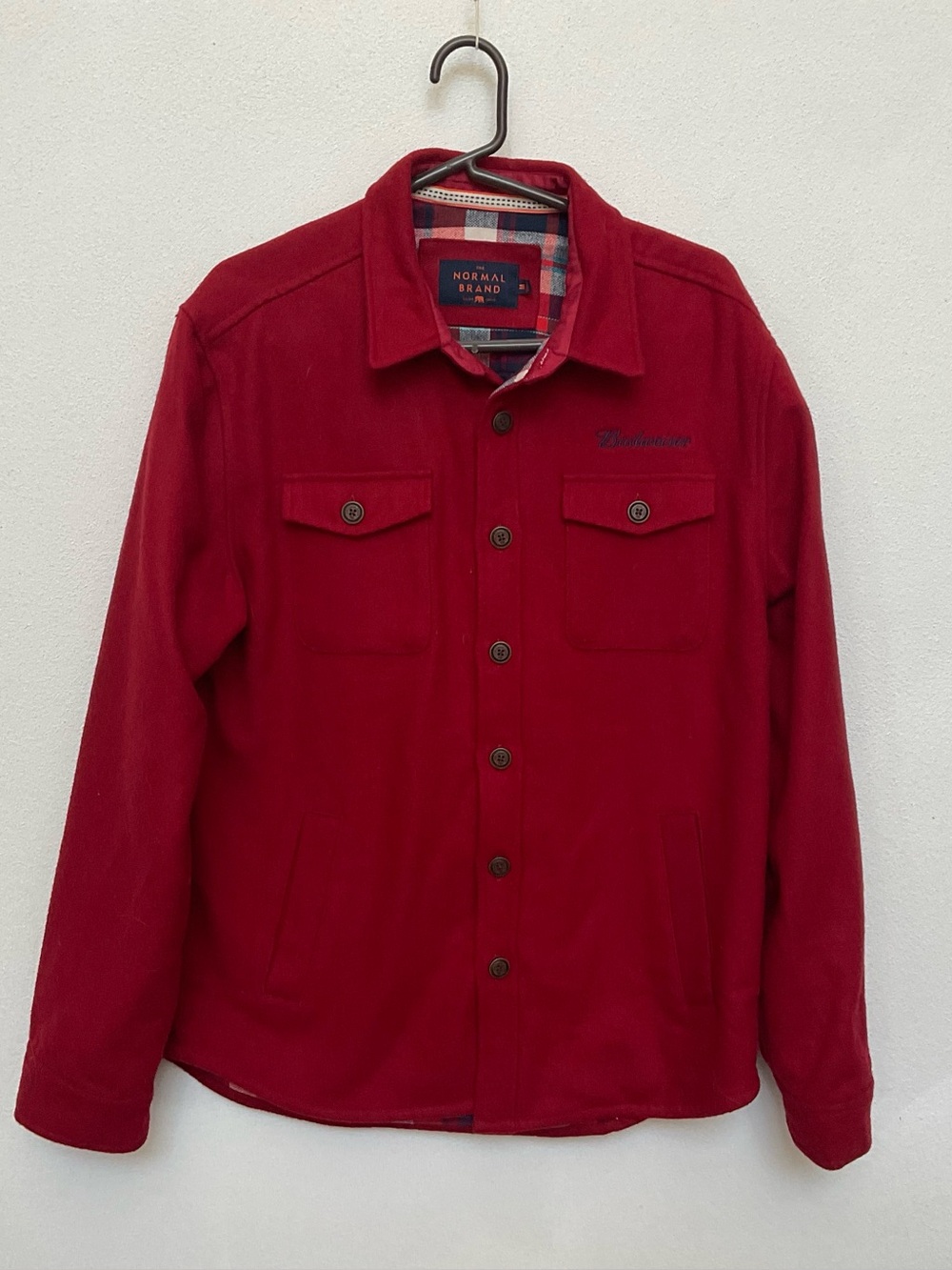 Normal Brand Budweiser Wool Blend Red Shacket Flannel Lining Size Medium